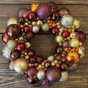 Beautiful Balls Handmade Wreath Door Hanger Nature Colors Brown Orange Burgundy